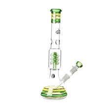 Load image into Gallery viewer, Rasta style beaker bong with coiled spiral perc
